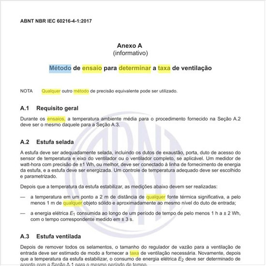 Qual o método de ensaio para determinar a taxa de ventilação?