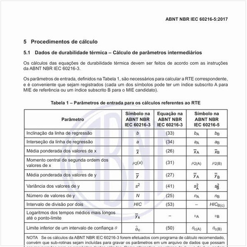 Quais os parâmetros de entrada para os cálculos referentes ao RTE ou índice de durabilidade térmica relativa?