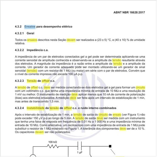 Como deve ser o circuito de ensaio para determinação de instabilidade da tensão de offset cc/ruído interno?
