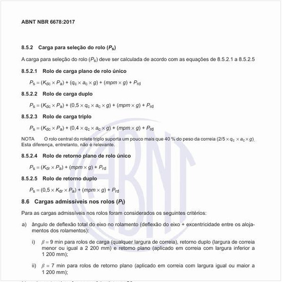 Quais as cargas admissíveis nos rolos (Pl)?