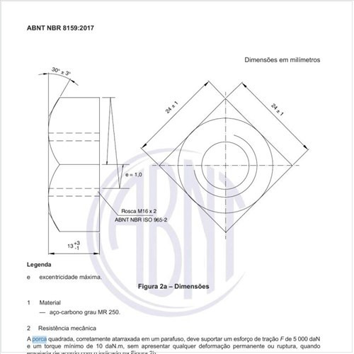 Como devem ser as características de uma porca quadrada?