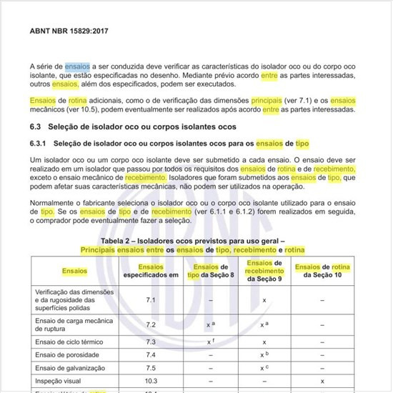Quais os principais ensaios entre os ensaios de tipo, recebimento e rotina para esses isoladores?