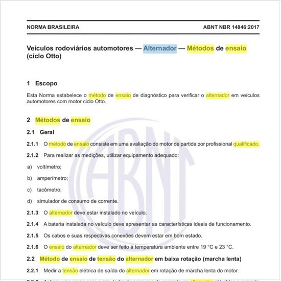 Qual o método de ensaio de tensão do alternador em alta rotação?