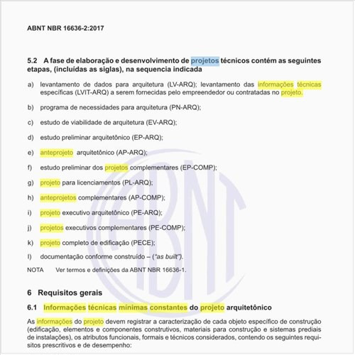 Quais as informações técnicas mínimas constantes do projeto arquitetônico?