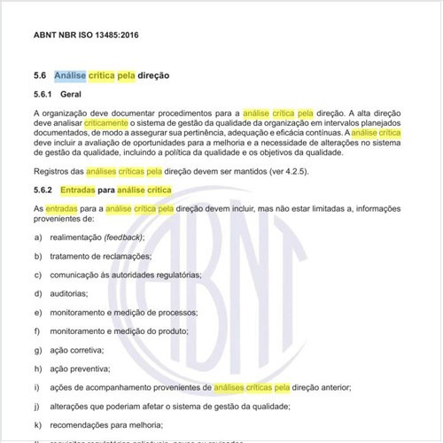 Quais as entradas para análise crítica pela direção?