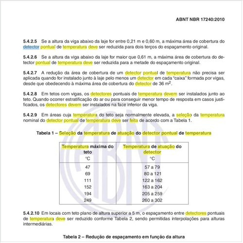 Como deve ser feita a seleção da temperatura de atuação do detector pontual de temperatura?