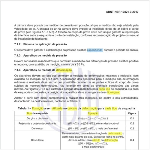 Qual a equação a ser utilizada no cálculo da deformação para cada tipo de esquadria?