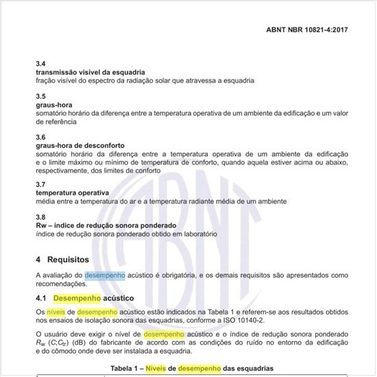 Quais os níveis de desempenho das esquadrias?