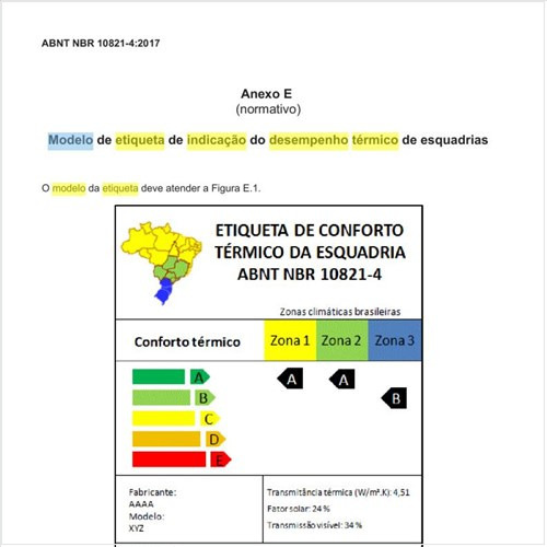 Como poderia ser um modelo de etiqueta de indicação do desempenho térmico de esquadrias?