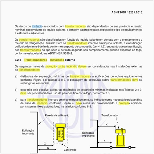 Qual deve ser a proteção contra incêndio para os transformadores em instalação externa?
