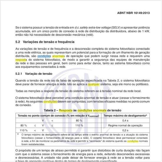 Qual a resposta às condições anormais de tensão?