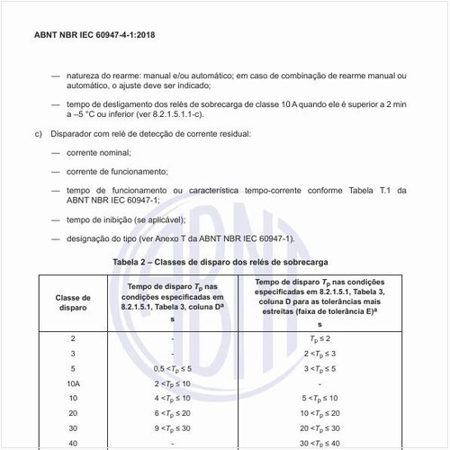 Quais são as classes de disparo dos relés de sobrecarga?