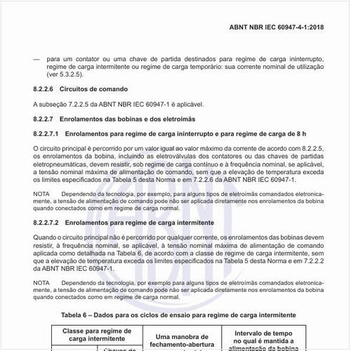 Quais são os dados para os ciclos de ensaio para regime de carga intermitente?