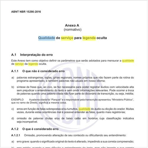 Qual deve ser a qualidade de serviço para legenda oculta?