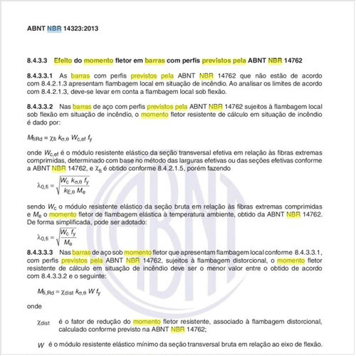 Qual é o efeito do momento fletor em barras com perfis previstos pela NBR 14762?