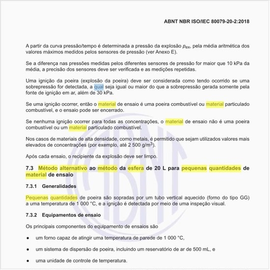 Qual o método alternativo ao método da esfera de 20 L para pequenas quantidades de material de ensaio?