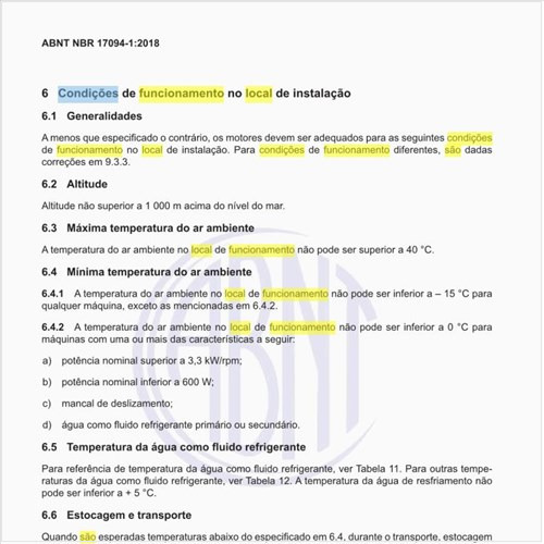 Quais são as condições de funcionamento no local de instalação?
