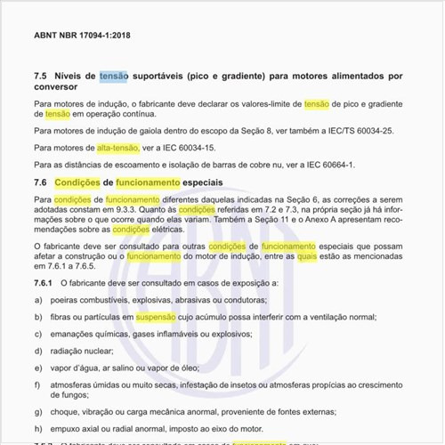 Quais são as condições de funcionamento especiais?