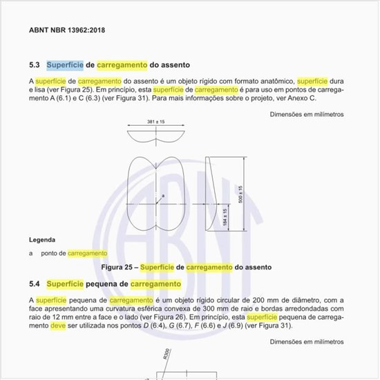 Como deve ser a superfície de carregamento do assento?