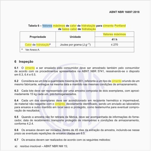 Quais são os valores máximos de calor de hidratação para cimento Portland de baixo calor de hidratação?