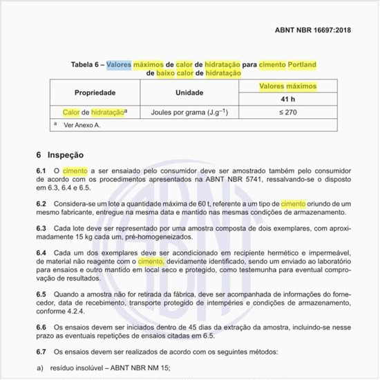 Quais são os valores máximos de calor de hidratação para cimento Portland de baixo calor de hidratação?