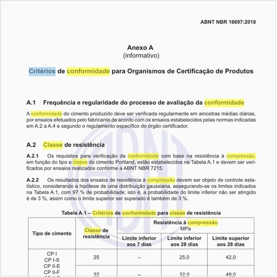 Quais são os critérios de conformidade para classe de resistência?