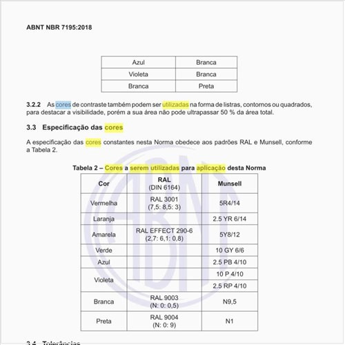 Quais são as cores a serem utilizadas para aplicação desta norma?