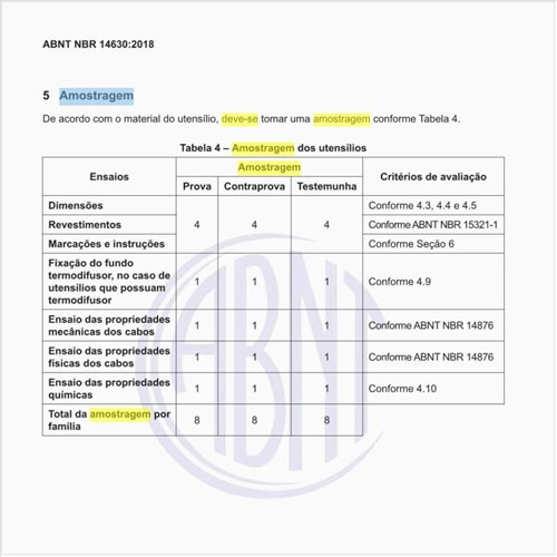 Como deve ser executada a amostragem dos utensílios?