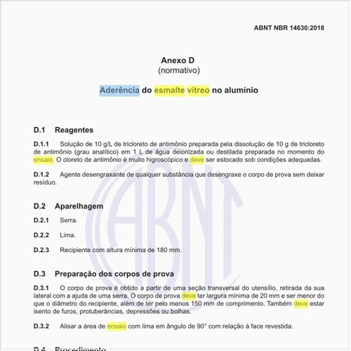 Como deve ser executado o ensaio de aderência do esmalte vítreo no alumínio?