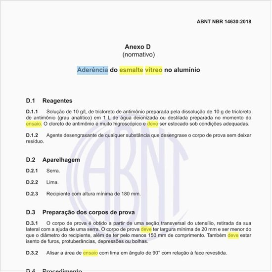 Como deve ser executado o ensaio de aderência do esmalte vítreo no alumínio?
