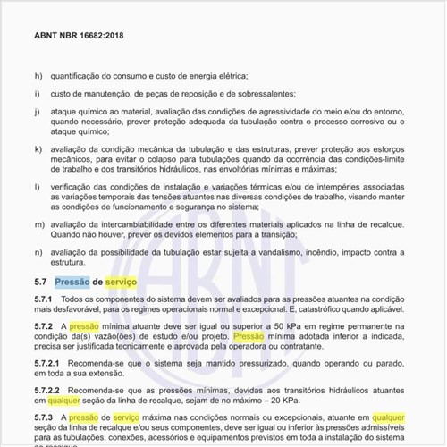 Qual a pressão de serviço a ser avaliada?