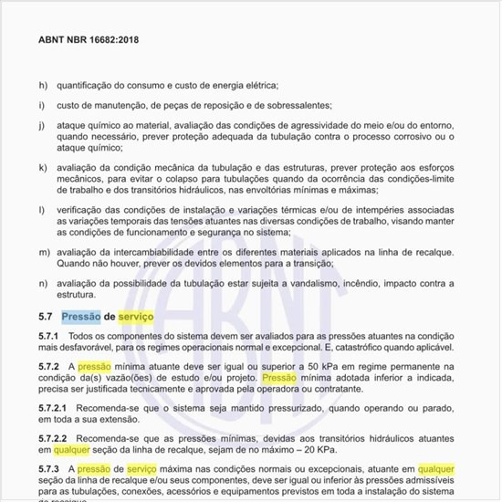 Qual a pressão de serviço a ser avaliada?