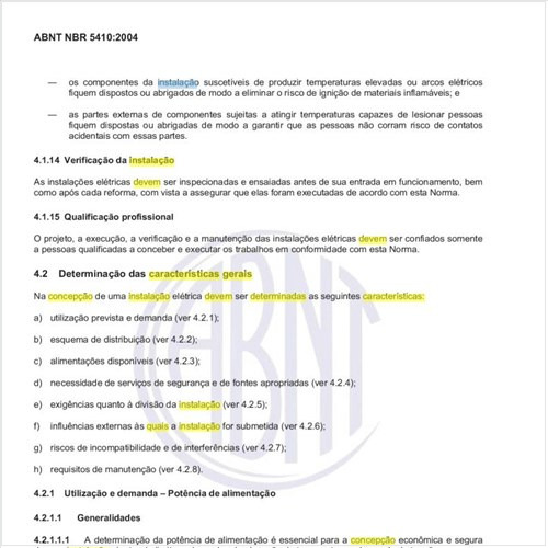 Quais as características gerais que devem ser determinadas na concepção da instalação elétrica?