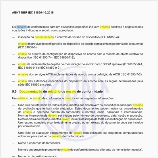 Qual deve ser a documentação do relatório de ensaio de conformidade?