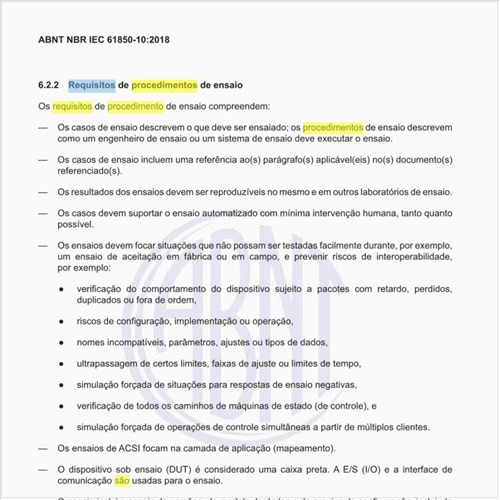 Quais são os requisitos de procedimentos de ensaio?