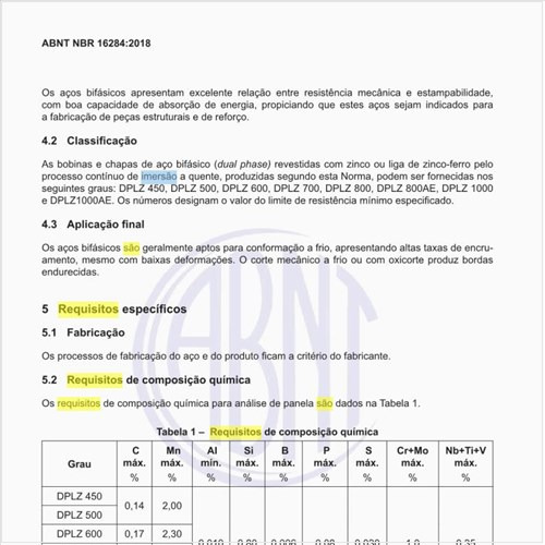 Quais são os requisitos de propriedades mecânicas?