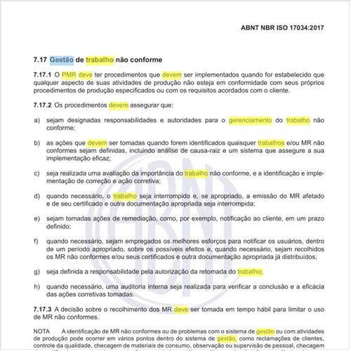 Como o PMR deve fazer a gestão de trabalho não conforme?
