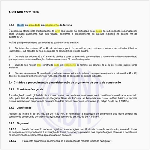 O que é a quota de área dada em pagamento do terreno?