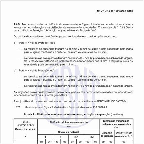 Quais as distâncias mínimas de escoamento, isolação e separação?