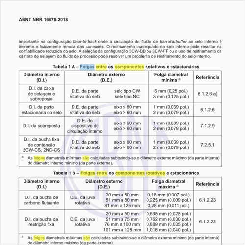 Quais são as folgas entre os componentes rotativos e estacionários?