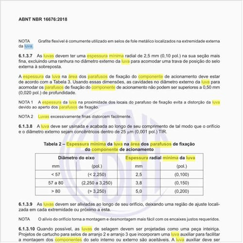 Qual a espessura mínima da luva na área dos parafusos de fixação do componente de acionamento?