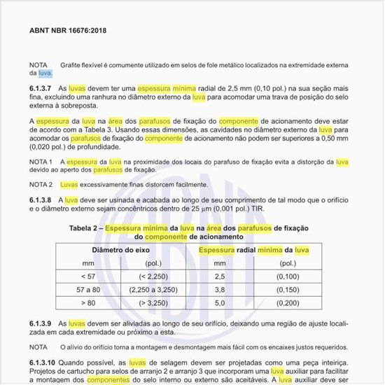 Qual a espessura mínima da luva na área dos parafusos de fixação do componente de acionamento?