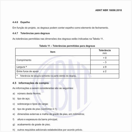 Quais as tolerâncias permitidas para degraus?