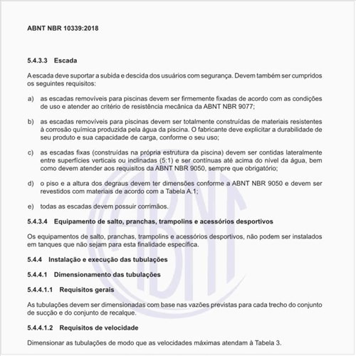 Quais as especificações para a escada?