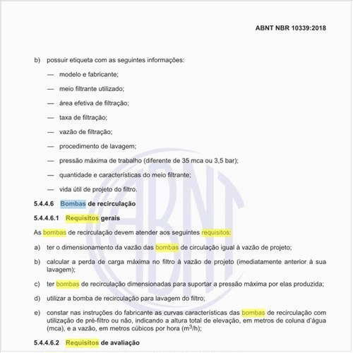 Quais os requisitos para as bombas de recirculação?