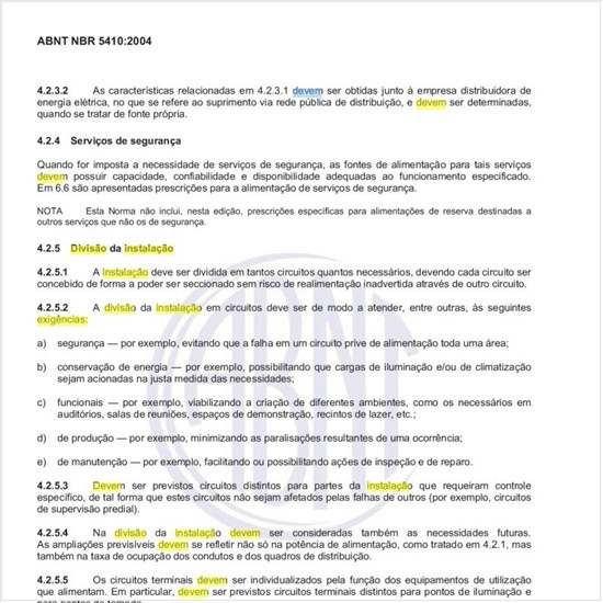 Quais devem ser as exigências a serem atendidas na divisão da instalação em circuitos?