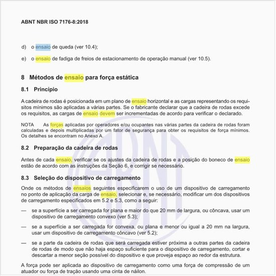 Como deve ser executado o ensaio de apoio de braços: resistência a forças descendentes?