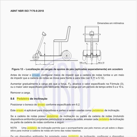 Como deve ser feito o ensaio da pedaleira de inclinação?