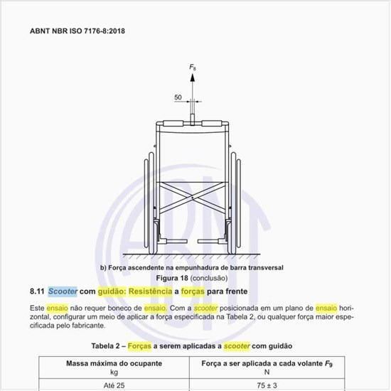 Como deve ser feito o ensaio do scooter com guidão: resistência a forças para frente?