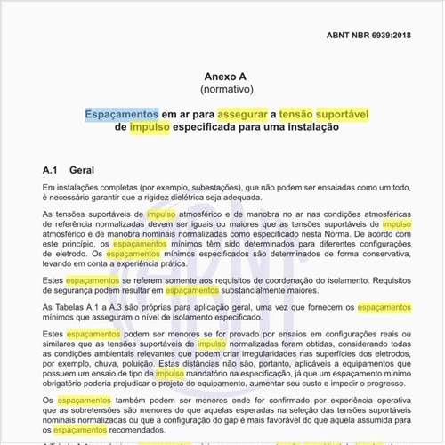 Quais os espaçamentos em ar para assegurar a tensão suportável de impulso especificada para uma instalação?